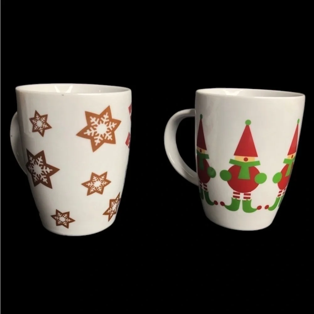 2 Crate & Barrel Skating Gingerbread Boy + Jingle Elves Christmas Mugs in EUC